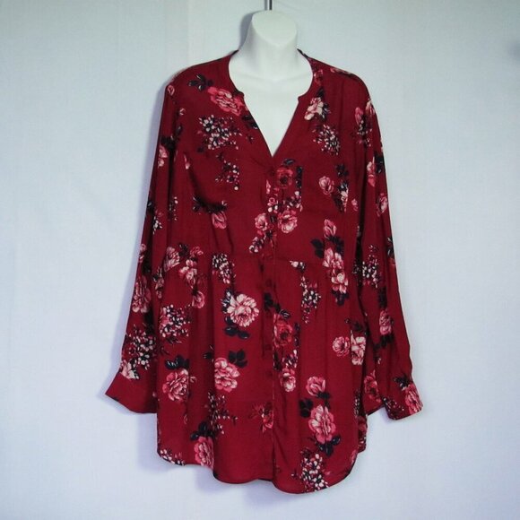Torrid Top Size 1 1X Plus Burgundy Floral New NWT - Picture 1 of 3